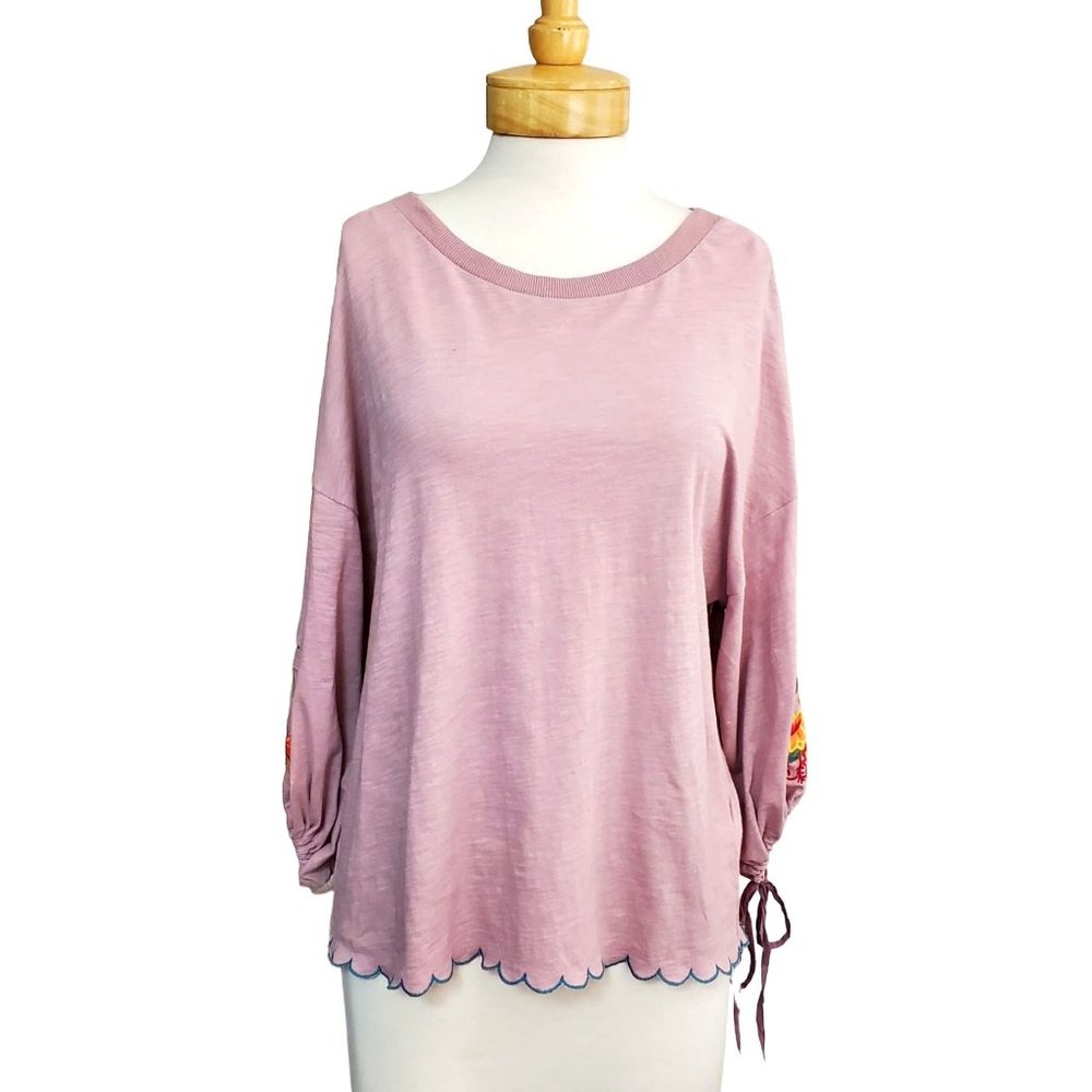 SALE UMGEE NWT Blouse/Top/Shirt Embroidered Drawstring Cuffs Scallop Hem Sz M